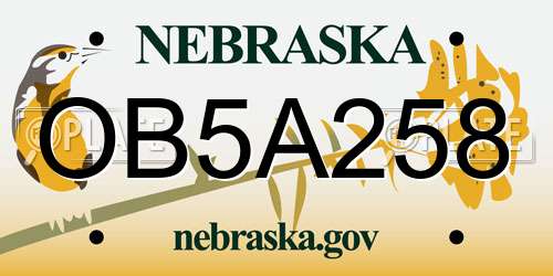 OB5A258 Nebraska License Plate