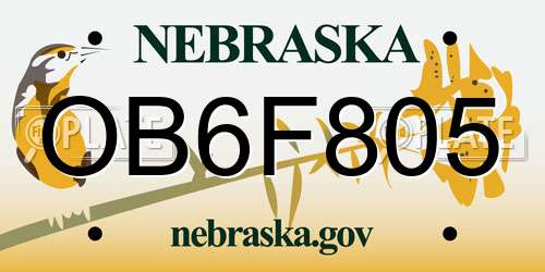 OB6F805 Nebraska License Plate