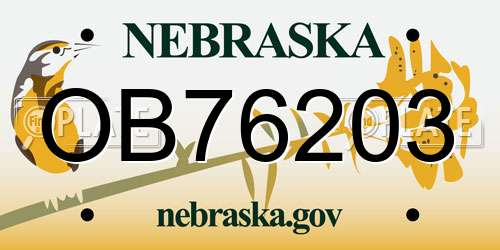 OB76203 Nebraska License Plate