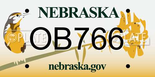 OB766 Nebraska License Plate