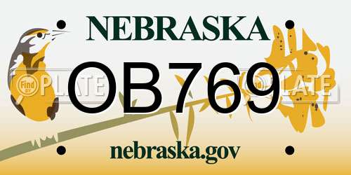 OB769 Nebraska License Plate