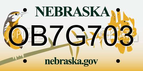 OB7G703 Nebraska License Plate