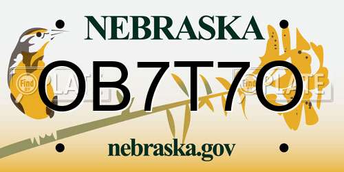 OB7T7O Nebraska License Plate