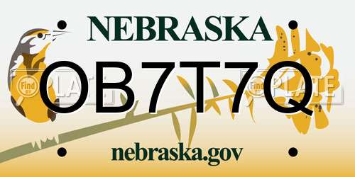 OB7T7Q Nebraska License Plate