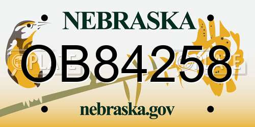 OB84258 Nebraska License Plate
