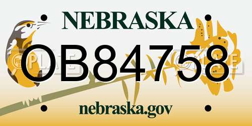 OB84758 Nebraska License Plate