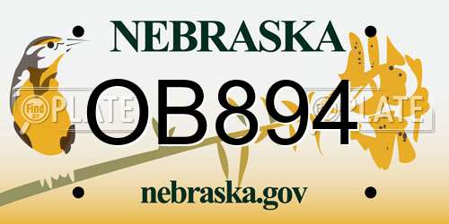 OB894 Nebraska License Plate