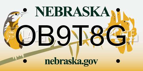 OB9T8G Nebraska License Plate