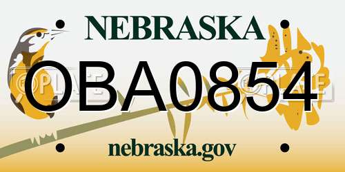 OBA0854 Nebraska License Plate