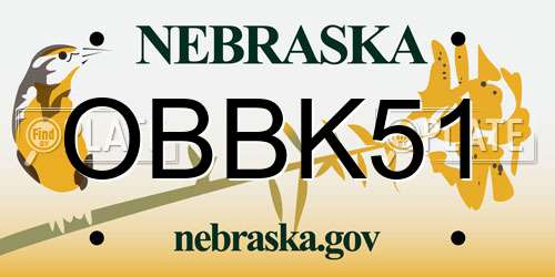 OBBK51 Nebraska License Plate