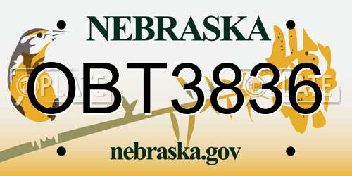 OBT3836 Nebraska License Plate