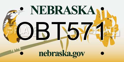 OBT571 Nebraska License Plate