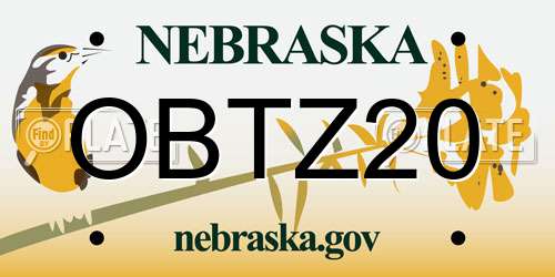 OBTZ20 Nebraska License Plate