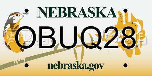 OBUQ28 Nebraska License Plate
