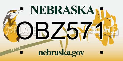 OBZ571 Nebraska License Plate