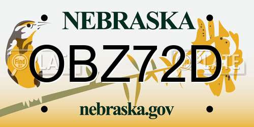 OBZ72D Nebraska License Plate