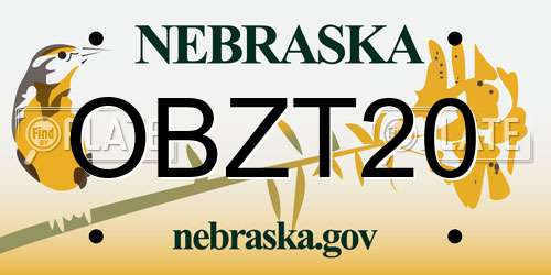 OBZT20 Nebraska License Plate