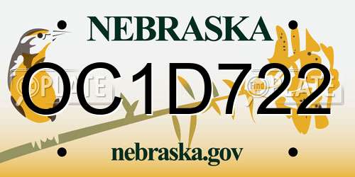 OC1D722 Nebraska License Plate