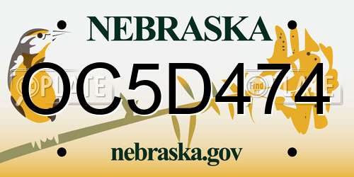 OC5D474 Nebraska License Plate