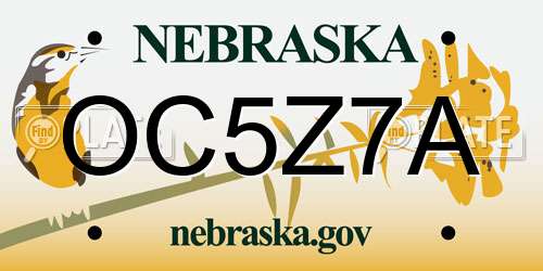 OC5Z7A Nebraska License Plate