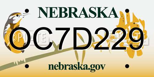 OC7D229 Nebraska License Plate