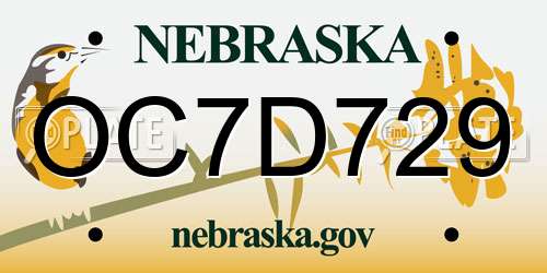 OC7D729 Nebraska License Plate