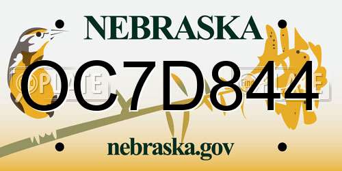 OC7D844 Nebraska License Plate