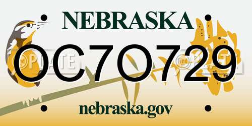 OC7O729 Nebraska License Plate