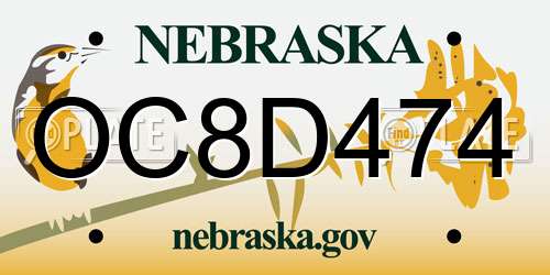 OC8D474 Nebraska License Plate