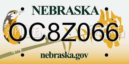 OC8Z066 Nebraska License Plate