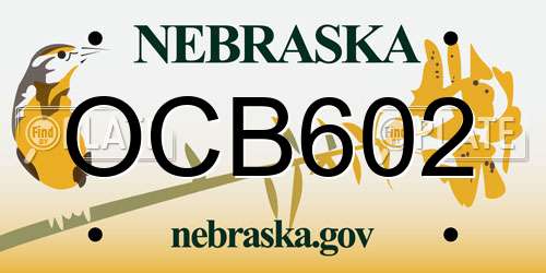 OCB602 Nebraska License Plate