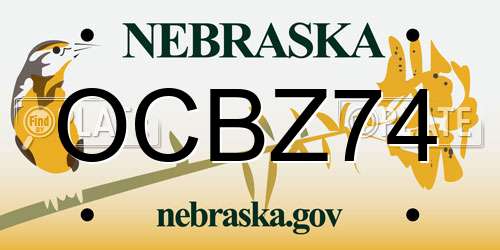 OCBZ74 Nebraska License Plate