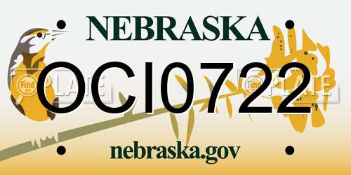 OCI0722 Nebraska License Plate