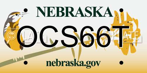 OCS66T Nebraska License Plate