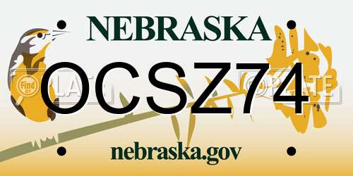 OCSZ74 Nebraska License Plate