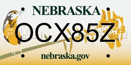OCX85Z Nebraska License Plate