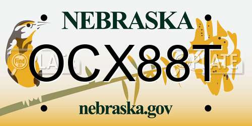 OCX88T Nebraska License Plate
