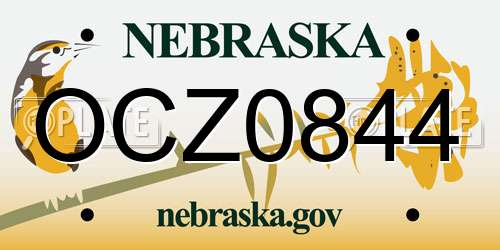 OCZ0844 Nebraska License Plate