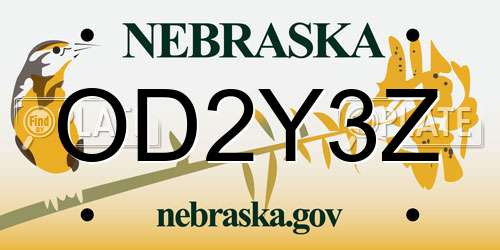 OD2Y3Z Nebraska License Plate