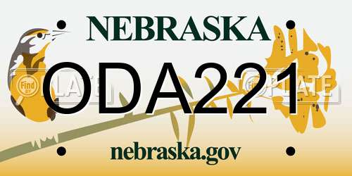 ODA221 Nebraska License Plate