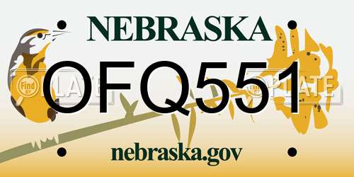 OFQ551 Nebraska License Plate