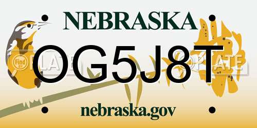 OG5J8T Nebraska License Plate