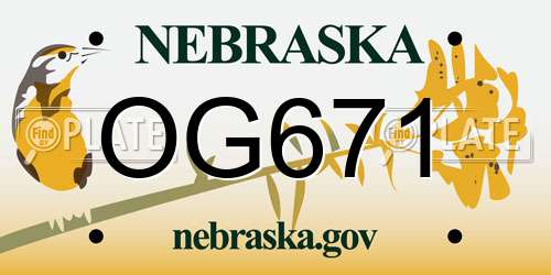 OG671 Nebraska License Plate