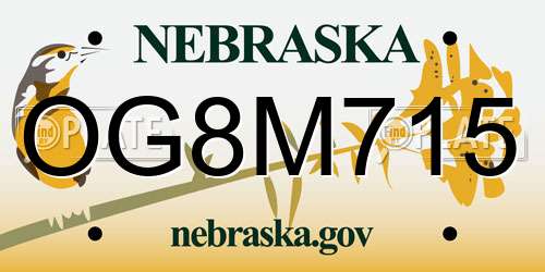 OG8M715 Nebraska License Plate