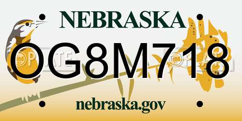 OG8M718 Nebraska License Plate