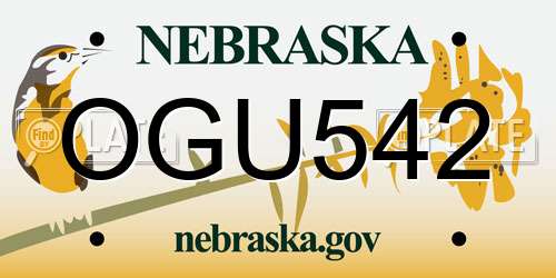 OGU542 Nebraska License Plate