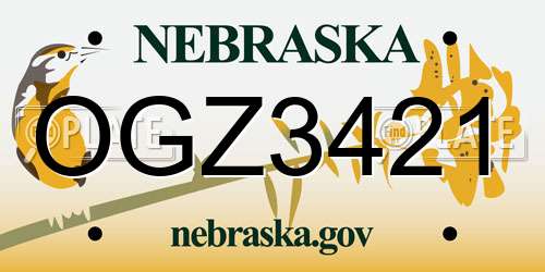 OGZ3421 Nebraska License Plate