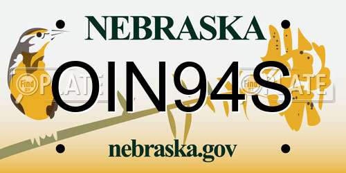 OIN94S Nebraska License Plate