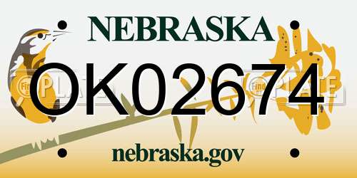 OK02674 Nebraska License Plate