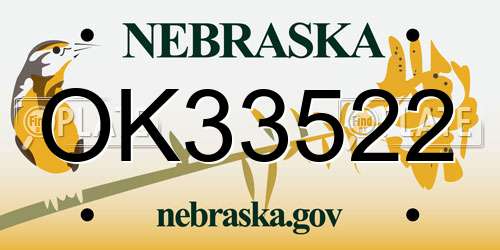 OK33522 Nebraska License Plate